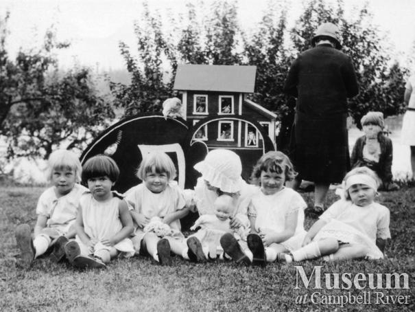Group of children at the Walker home on Mother Goose Day, Quadra Island	