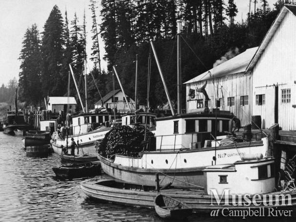 Seine boats tied up at Quathiaski Canning Co. wharf, Quathiaski Cove, Quadra Island