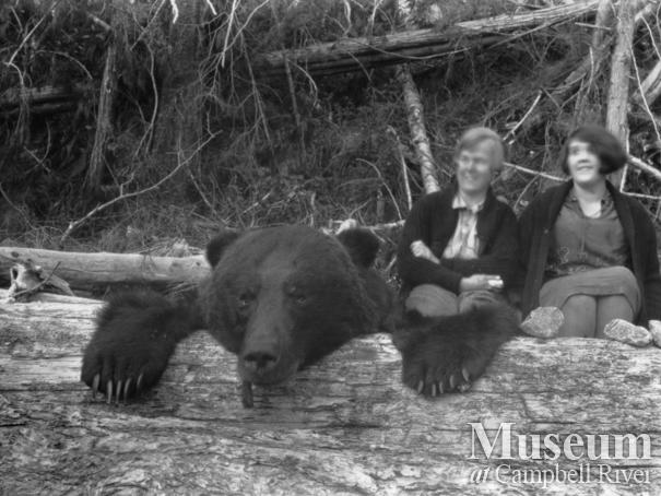 Mrs. Johnson and Zaida Schnarr with bear hide